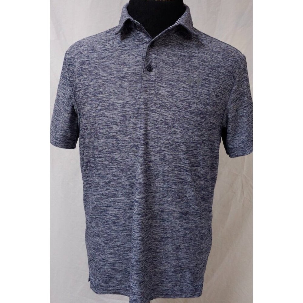 Under Armour Heat Gear Mens Medium Blue Gray Loose Fit Logo Polo Shirt